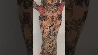 Portia & Scarlett Brocade Nude Long Sleeve Evening Gown - SHAIDE