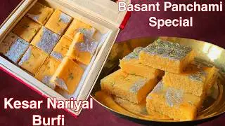 Kesar Nariyal Burfi in 15 minutes | Coconut Burfi For Basant Panchami | Easy Prasad Recipe