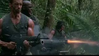 Predator Contact Scene - Minigun Shooting Jungle - Predator (1987) Movie Clip HD