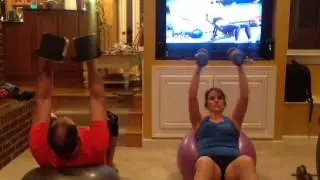 Flys in incline bench position using stability ball; Total Body Chisel workout