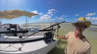 Trailer sailer getting caught out on a sand bar Wathumba creek