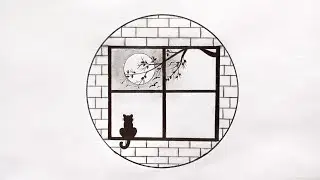 Easy Circle drawing | Moon light scenery drawing in circle | Easy pencil drawing for beginners