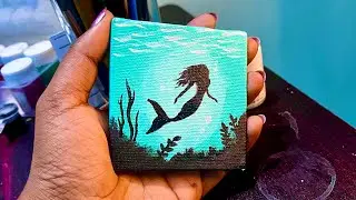 Mini Canvas painting using random colours, Mermaid painting #mermaid #viral #acrylicpainting