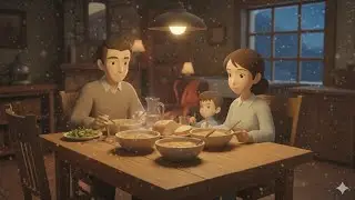 Peaceful Winter Home ❄️ Cozy Snowfall & Warm Family Dinner (Relaxing Animation)#cozy snowfall 