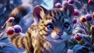 Baby Snow Leopard in a Jewel Winterland 🌨️🦋