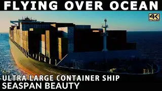 10,000 TEU New Panamax (Ultra Large Container Ship) in motion | Flying Over Ocean |  DJI Mavic 2 Pro