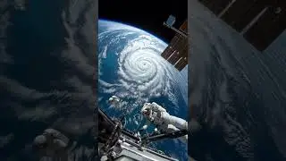 Astronauts conduct emergency ISS repairs over a swirling hurricane, with lightning#aivideo