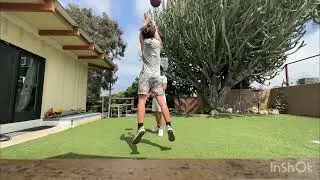 Intense backyard basketball