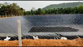 Fenced pond: Safety fence is a must for Geomembrane lined pond.