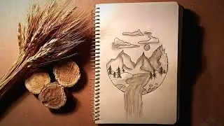 Peaceful Nature Drawing - Mountain, River & Forest Sketch | AliDoodlz
