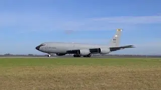 USAF Boeing KC135 Stratotanker screaming power-up & loud takeoff
