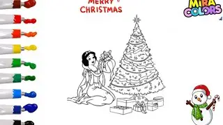 coloring Disney princess Snow White with her Christmas tree 🎄💖 learning colors for kids