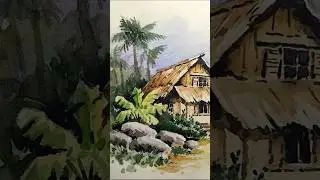 📌 Palms n Plantains Watercolour Landscape Painting