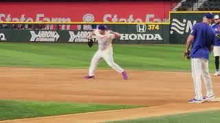 Texas Rangers 1st Basemen Rowdy Tellez Joc Pederson Jake Burger pregame work 8/11/25