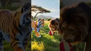A Cute Tiger and Lion plays with Ball ASMR  #ai #aiart #asmr #glasscutting #satisfying #asmrsounds