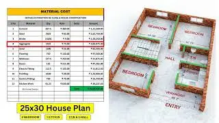 Low Budget 25x30 3BHK House Plan with Cost25x30 Ground Floor House Plan| Construction Cost Breakdown