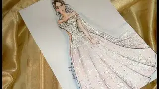 تعليم رسم وتصميم الازياء/  رسم فستان زفاف خطوة بخطوة   how to draw wedding dress