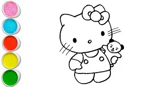Cute Hello Kitty With Teddy Bear Drawing, Painting and Coloring For Kids and Toddlers_ Kids Art
