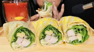 ASMR DIET FOOD CHALLENGE DAY 4/7 (CHICKEN CAESAR WRAP) MUKBANG QUNFOHEATS