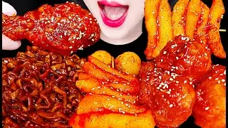 ASMR Fried Chicken, Cheese Ball, Noodles 양념 치킨 닭다리, 치즈볼, 진진짜라 먹방 Mukbang, Eating