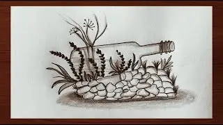 Aesthetic Bottle & Stone Sketch Drawing | Easy Nature Art with Pencil