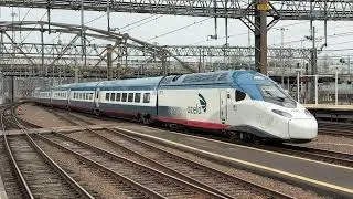 Amtrak Acela avelia set #11 pulling into New Haven Union station Boston bound. #railfanning #acela