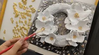 🎨 Textured Flower Art with Gold Leaf | Satisfying Art Process