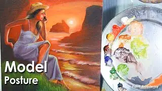 Acrylic Painting : A Beach Scene, Posture of A Model, Part- 3