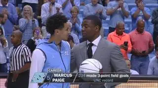 Carolina Basketball: Shammond Williams & Marcus Paige Meet at Center Court