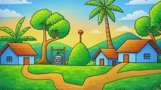 Village scenary drowning easy step by step drawing video house art 