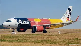 Aeroporto de Sinop MT|Airbus A320neo da Azul (PR-YSH) Mickey Mouse e Boeing 737-800 da GOL (PR-GUB).