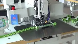 Automated bar tacker for sewn terminations on friction cords and lanyard ropes
