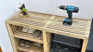 DIY Modern Shoe Rack Build Timelapse | Makita & WORKPRO Tools + Laser Engraving with Sculpfun Pro