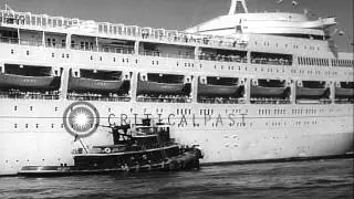 British liner Canberra arrives at New York harbor in United States. HD Stock Footage