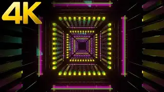 4K Abstract OLED Neon Square Light Tunnel Metallic Color Screensaver Video Background Loop No sound