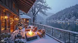 Soothing Piano Music with the Fireplace ❄️Cozy Winter Night at the Snowy Café Terrace ❄️