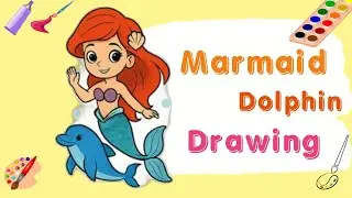 How To Draw Arial The Little Marmaid Cartoon || Cute Marmaid and Dolphin Drawing Easy