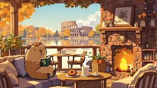 Cozy Porch Ambience☕Lofi Music & Crackling Fireplace for Relax🌿Lofi Deep Focus to study/work/relax