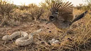 Roadrunner vs Rattlesnake! Epic Desert Battle to Protect the Eggs.
