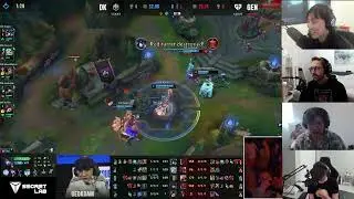 Doublelift, Bjergsen, Meteos and Sneaky react to Showmaker 3 MAN Swain pull