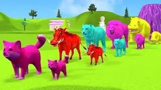 Long Slide Game With Duck Lion DogCow Zebra Hippopotamus Tiger - 3dAnimal Game - Funny 3d Animals