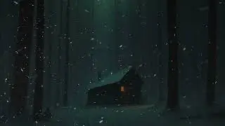 Ominous Cabin in Snowy Dark Forest 🌲 Eerie Winter Night Ambience with Howling Wind for Sleep & Study