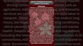 Write a Paragraph on Child Labor in 200 words. #studytips #writingskills #paragraphwriting