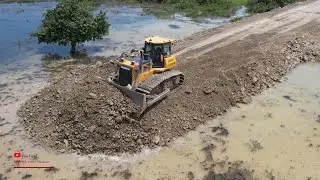 Incredible Dozer Construction Push Cutting Gravel ​Building Road Crossing The Water​