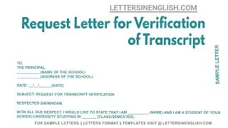 Request Letter For Verification Of Transcript - Request Letter for Verification of Documents