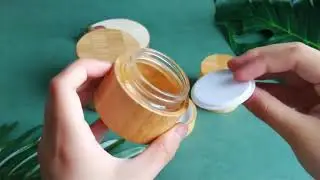 Eco-friendly whole cover bamboo jar with glass inner for cosmetic package