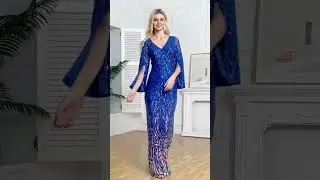Plus Size Elegant Blue Sequin Evening Dress  Luxury Long Sleeves Mermaid Maxi Prom Cocktail Dress