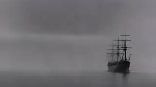 Shrouded in Silence: Ghostly Ship in the Fog and Rain
