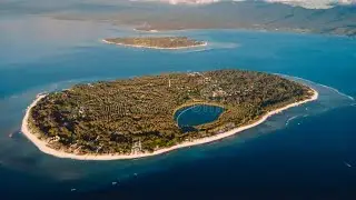 Aerial view with Gili islands and blue ocean