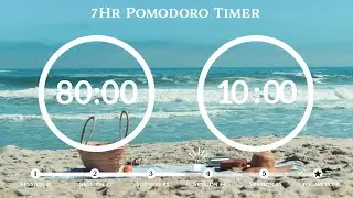 80 Minute Pomodoro Timer   🌊 Ocean Wave Sound 파도 ASMR 📚7-Hour Study ⏱Pomodoro 80/10, 80 min x 5 sets